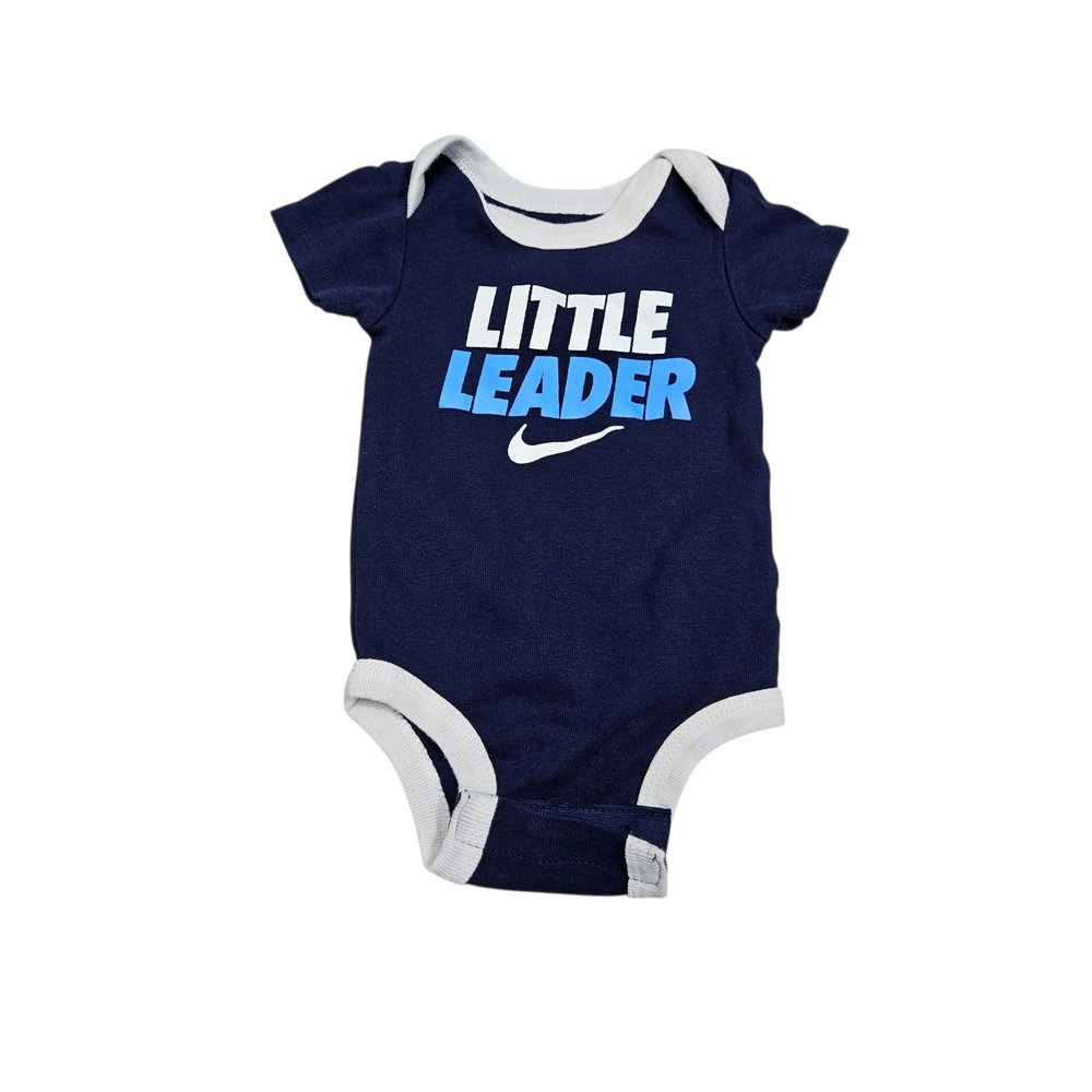 Nike Baby Boy Bodysuit 0-6M Little Leader Blue White Infant One‎ Piece Romper